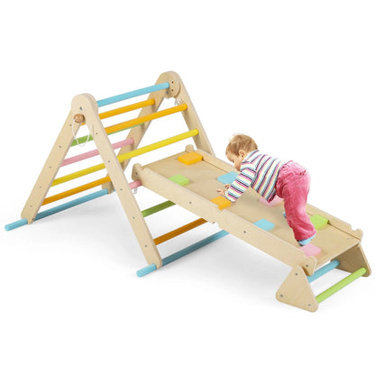 3 in 1 Pikler Triangle Climbing Set with Dual Side Ramp and Adjustable Climbing Triangle