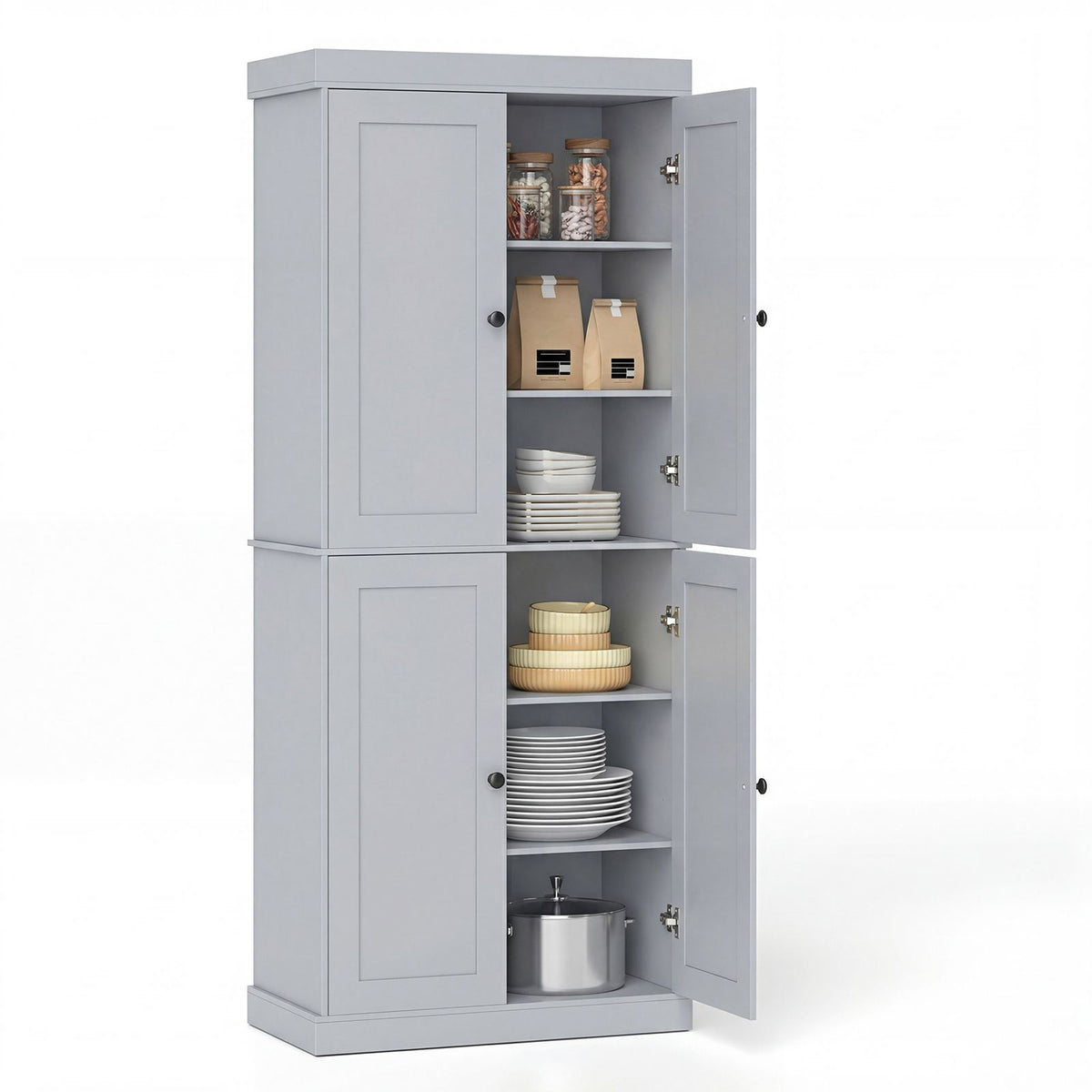 Tall Kitchen Cupboard, Pantry Storage Cabinet with 4 Doors