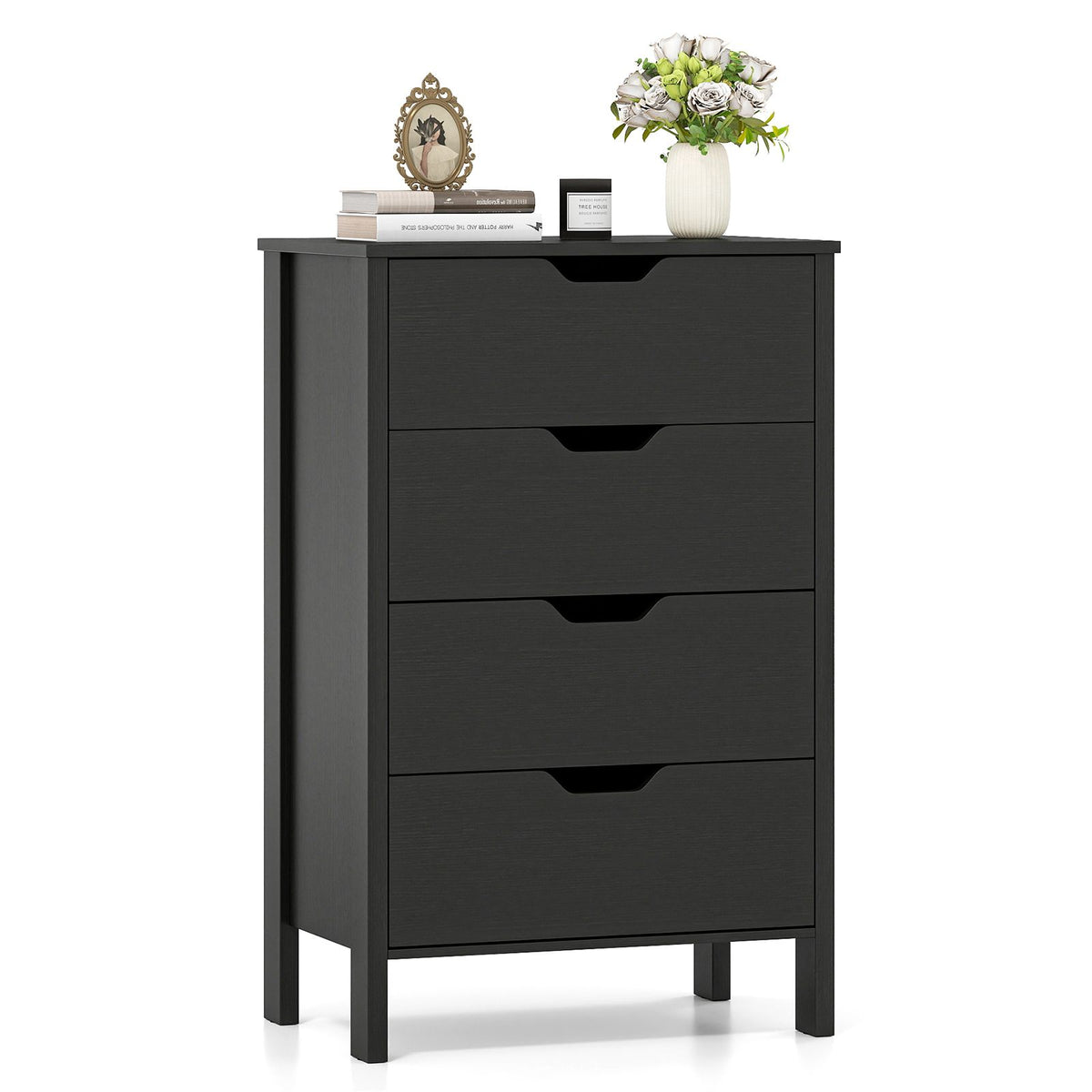4-Drawer Wooden Tall Utility Storage Dresser with Anti-Toppling Kits for Bedroom