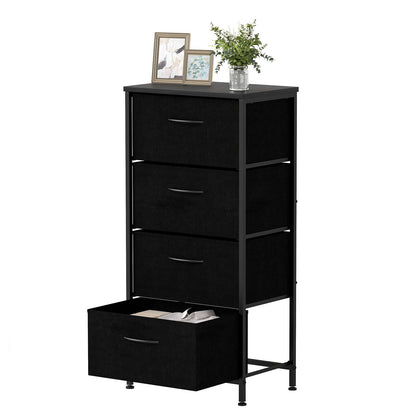 4 Drawers Dresser Fabric Storage Tower with Wooden Top for Entryway Living Room and Closet