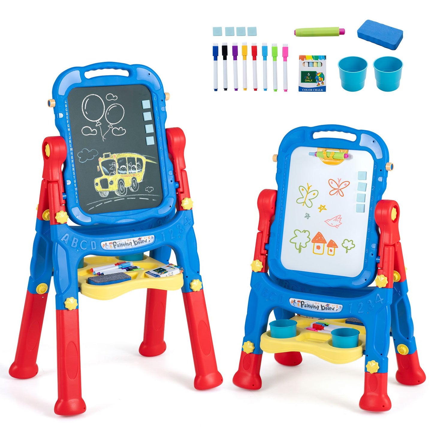 4-In-1 Double Side Easel for Toddler with Magnetic Chalkboard
