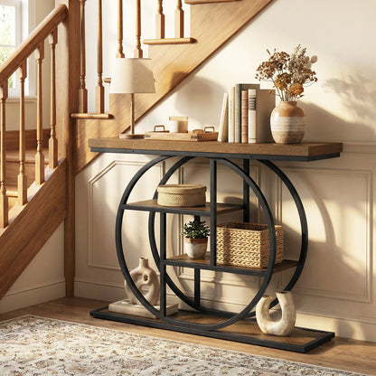 4-Tier Console Table 105CM Entryway Table with Storage Shelves
