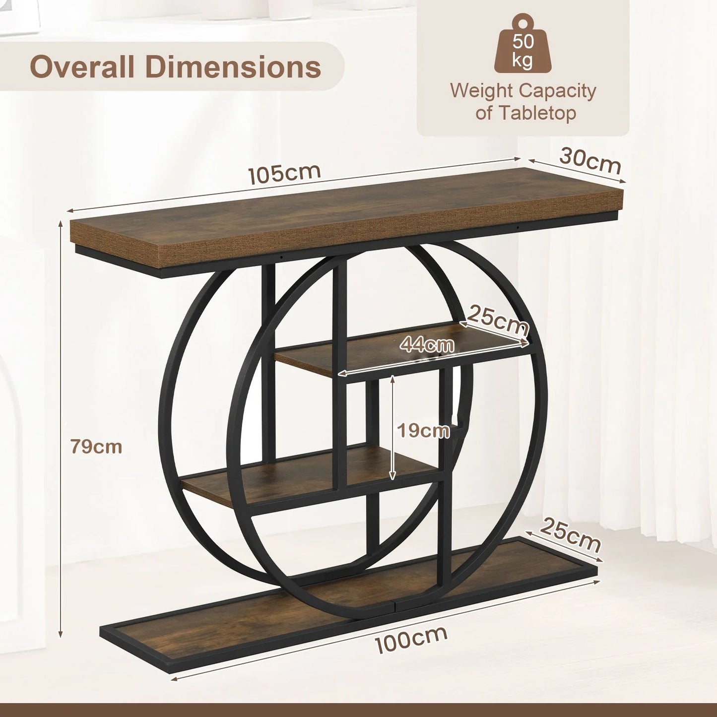 4-Tier Console Table 105CM Entryway Table with Storage Shelves