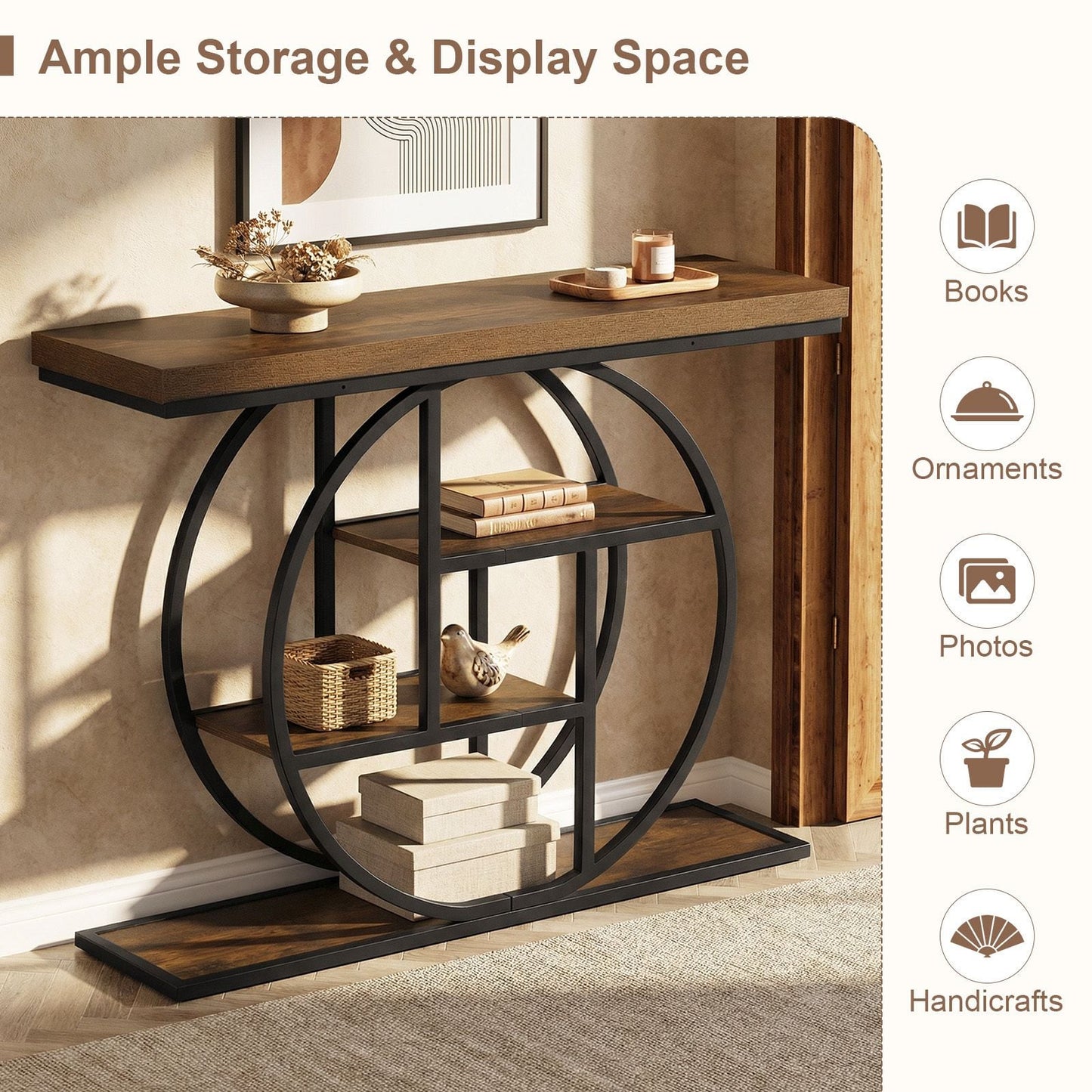 4-Tier Console Table 105CM Entryway Table with Storage Shelves
