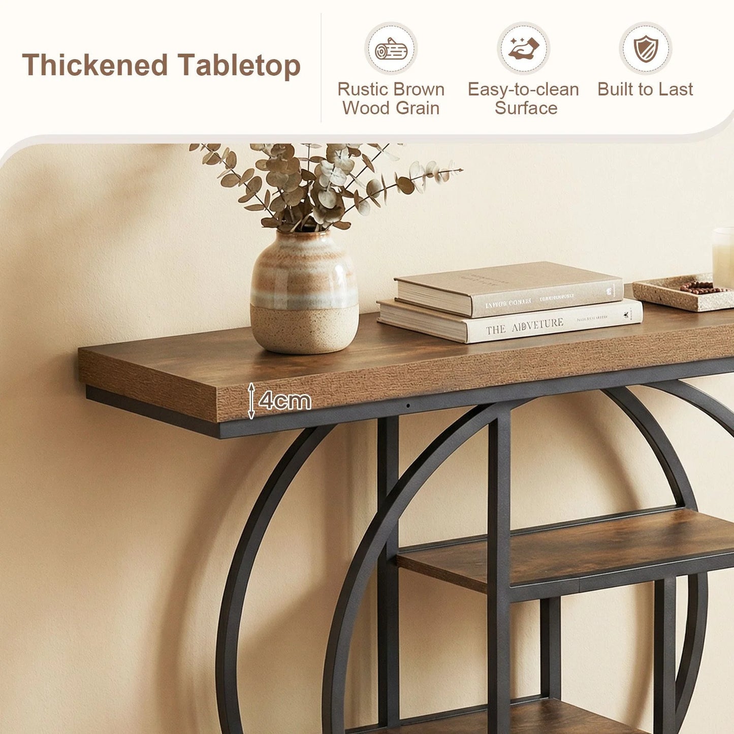 4-Tier Console Table 105CM Entryway Table with Storage Shelves