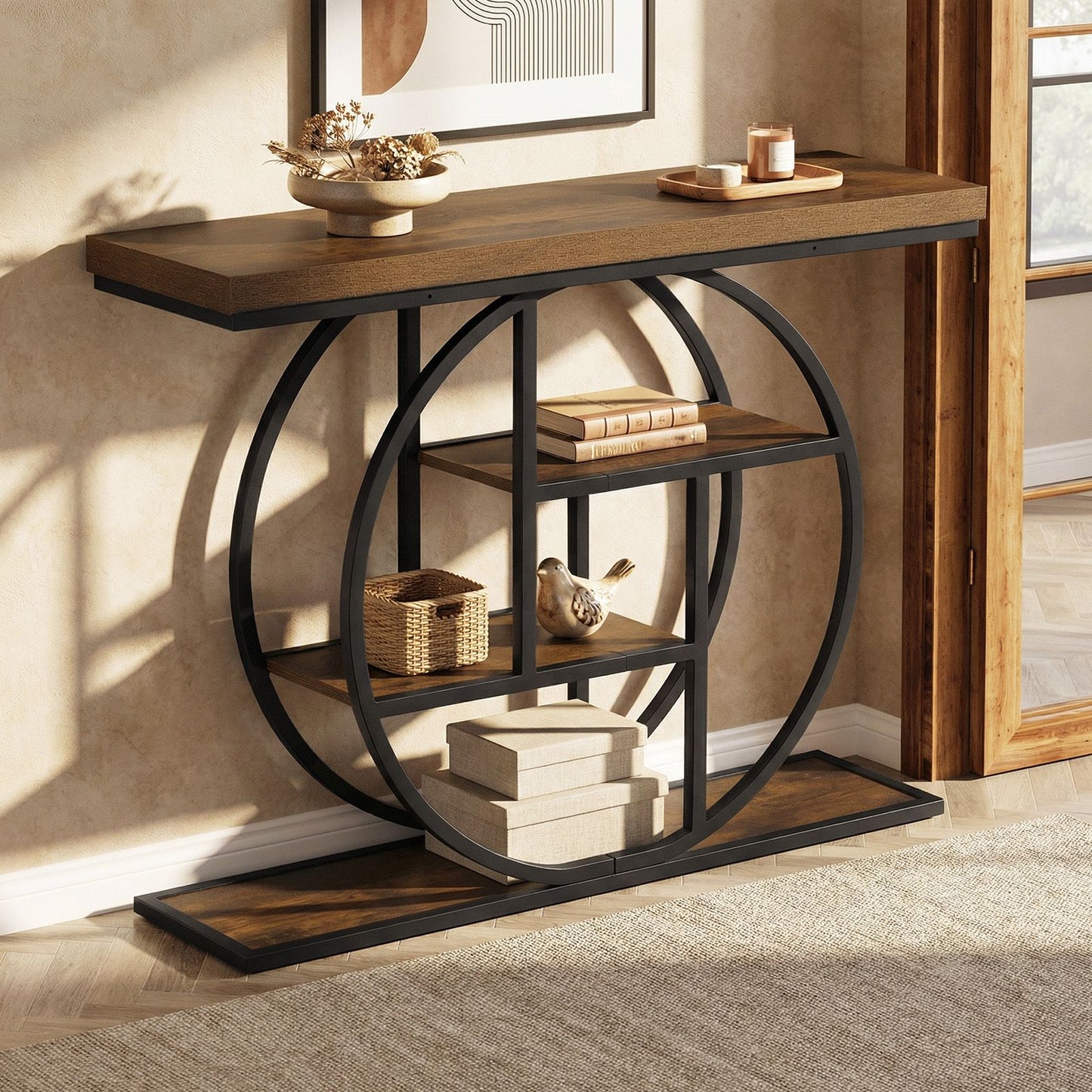 4-Tier Console Table 105CM Entryway Table with Storage Shelves