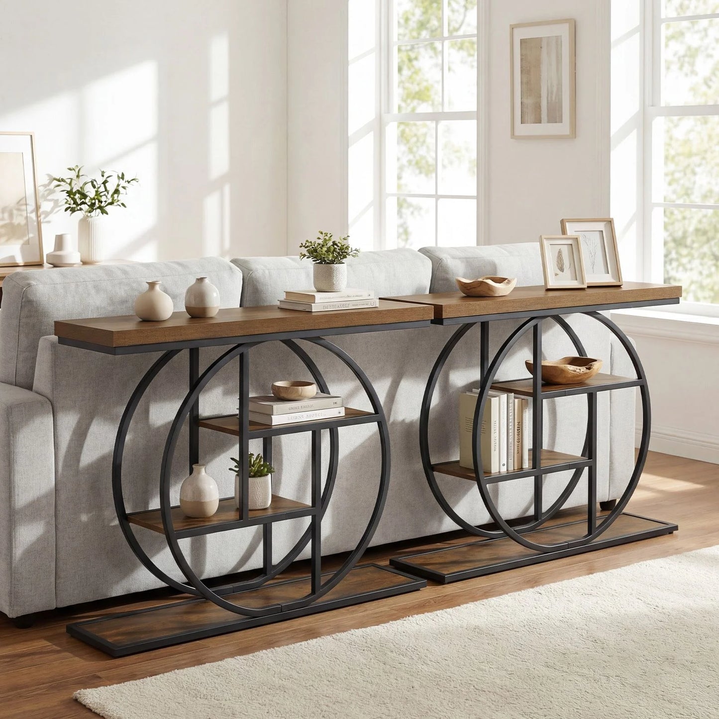 4-Tier Console Table 105CM Entryway Table with Storage Shelves