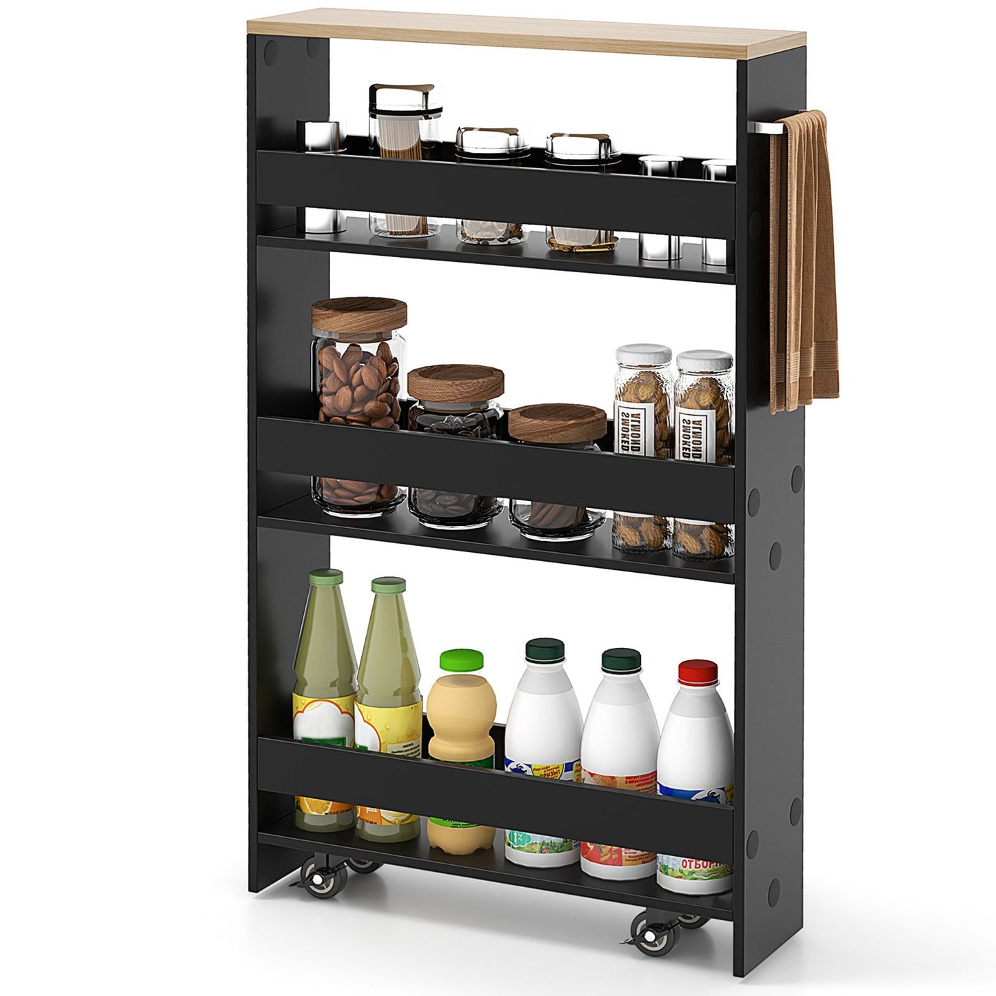 GiantexUK 4-Tier Kitchen Storage Trolley, Slide-Out Utility Rolling Cart with Wheels & Handle