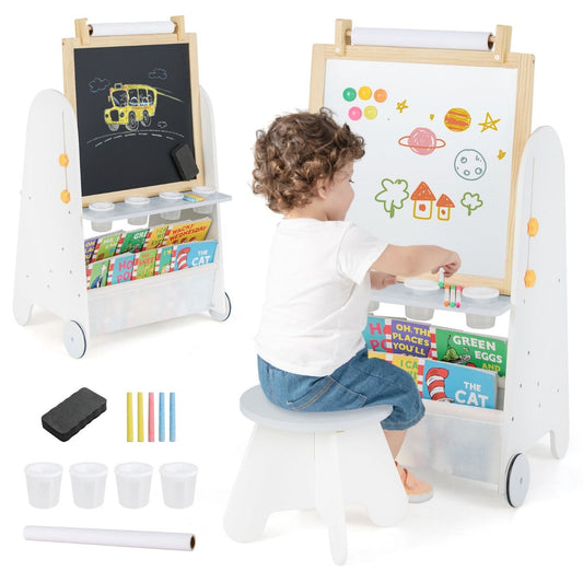 4-in-1 Toddler Activity Table Set with Magnetic Whiteboard and Bookshelves