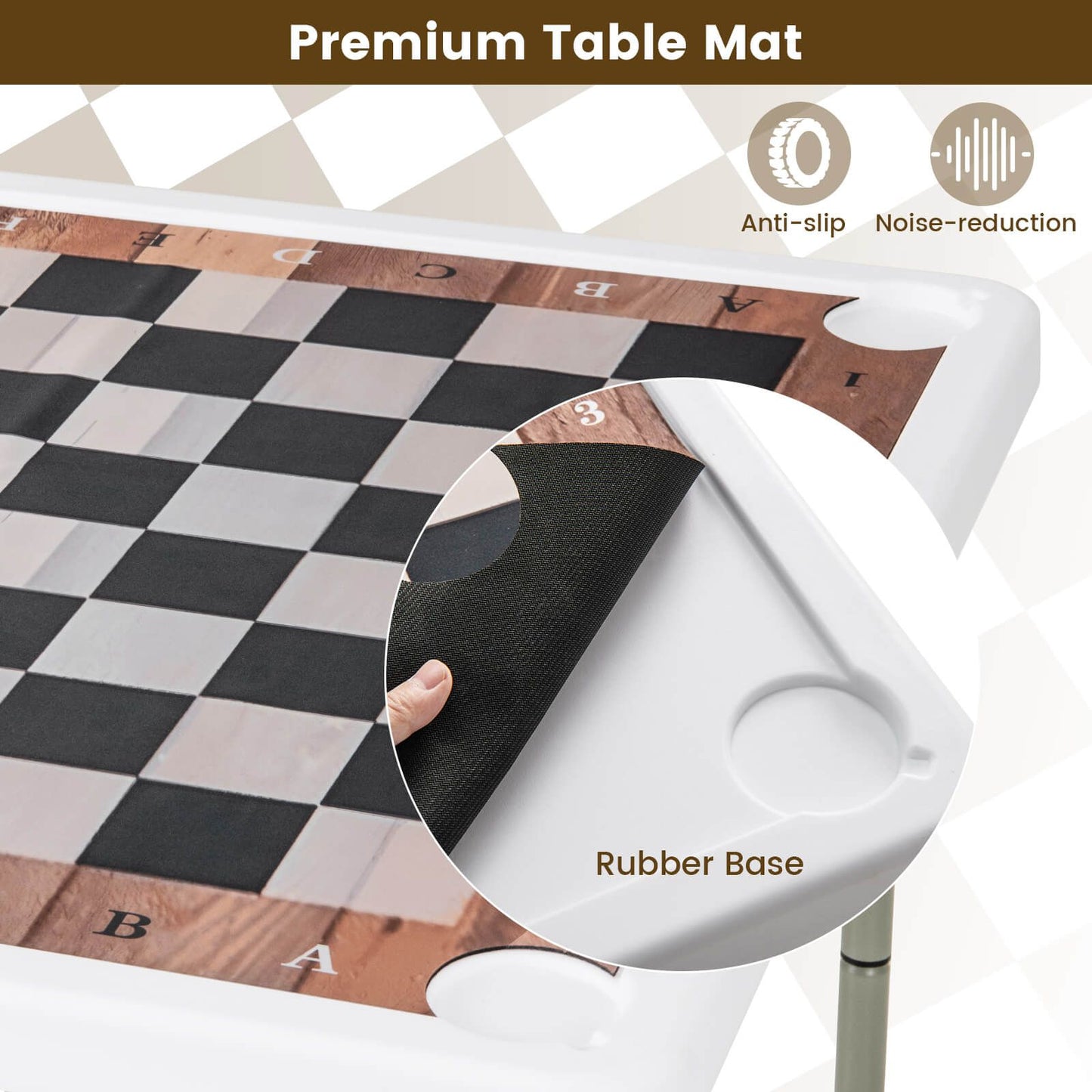 90 CM Folding Chess Table with Removable Table Mat