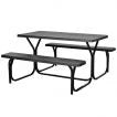 Picnic Table Bench Set with Metal Base Wood for Outdoor
