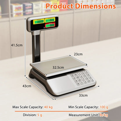 40kg Price Computing Scale with Pole Dual LCD Display and Counting Function