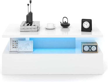 LED Coffee Table, 2 Tier Cocktail Center Table with Adjustable Light Colors