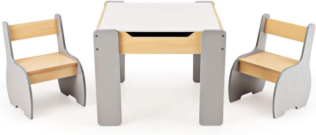 Wooden Kids Table and Chair Set with Hidden Storage