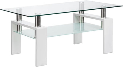 2-Tier Coffee Table, Tempered Glass Rectangle Sofa Side Table