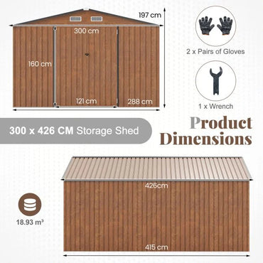 426 cm x 300 cm Outdoor Storage Shed Large Garden Tool House