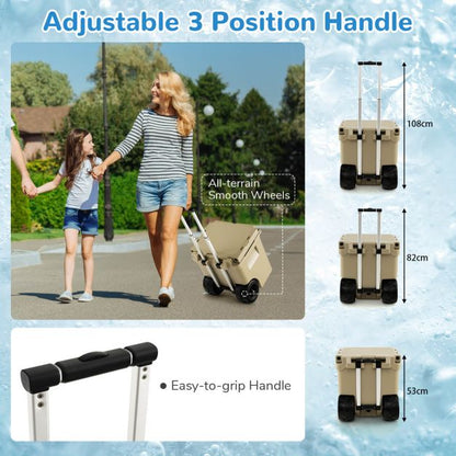 43L Cooler Towable Ice Chest with All-Terrain Wheels Leak-Proof