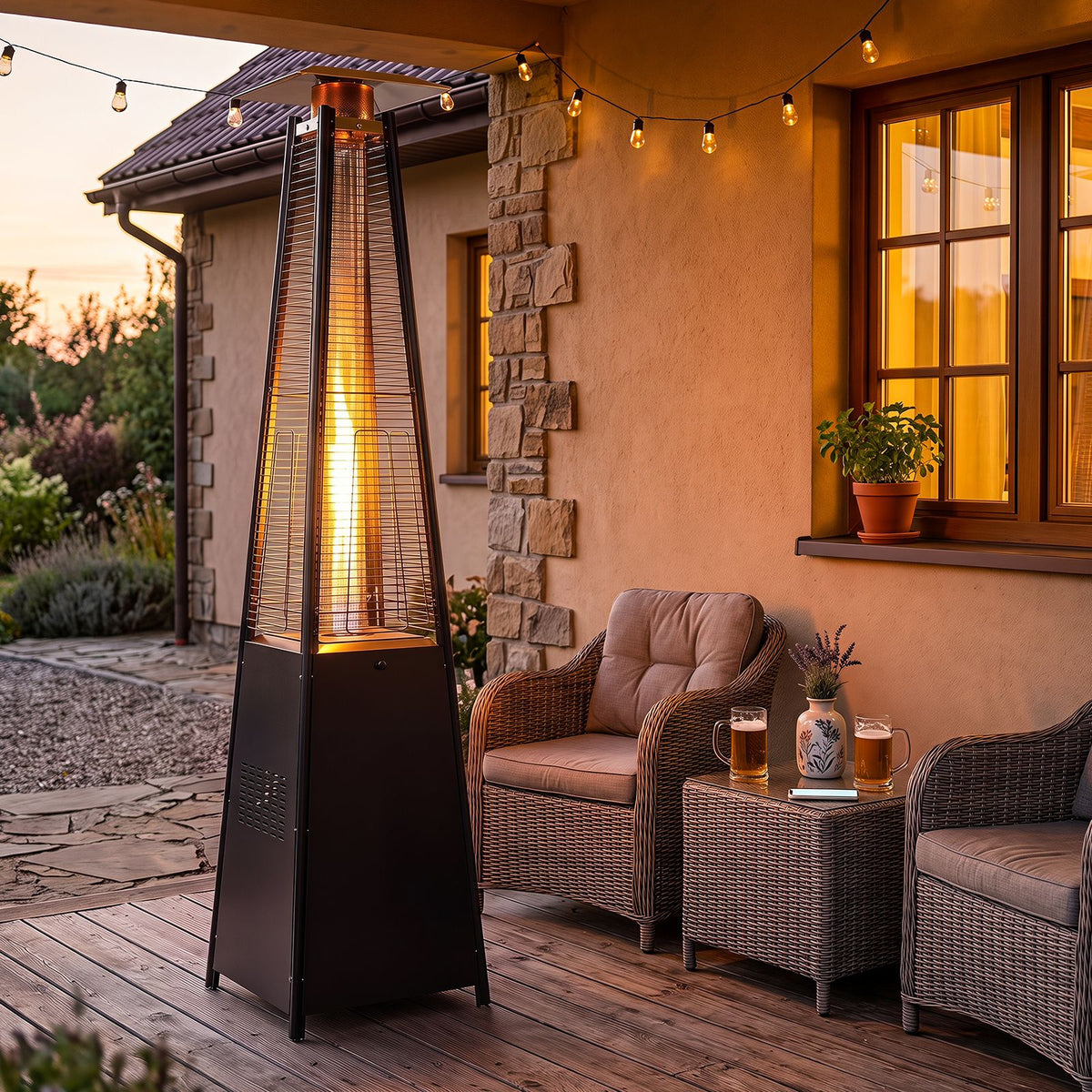 45000 BTU Pyramid Patio Heater with Zippered Cover and Triple Safety Protection for Deck