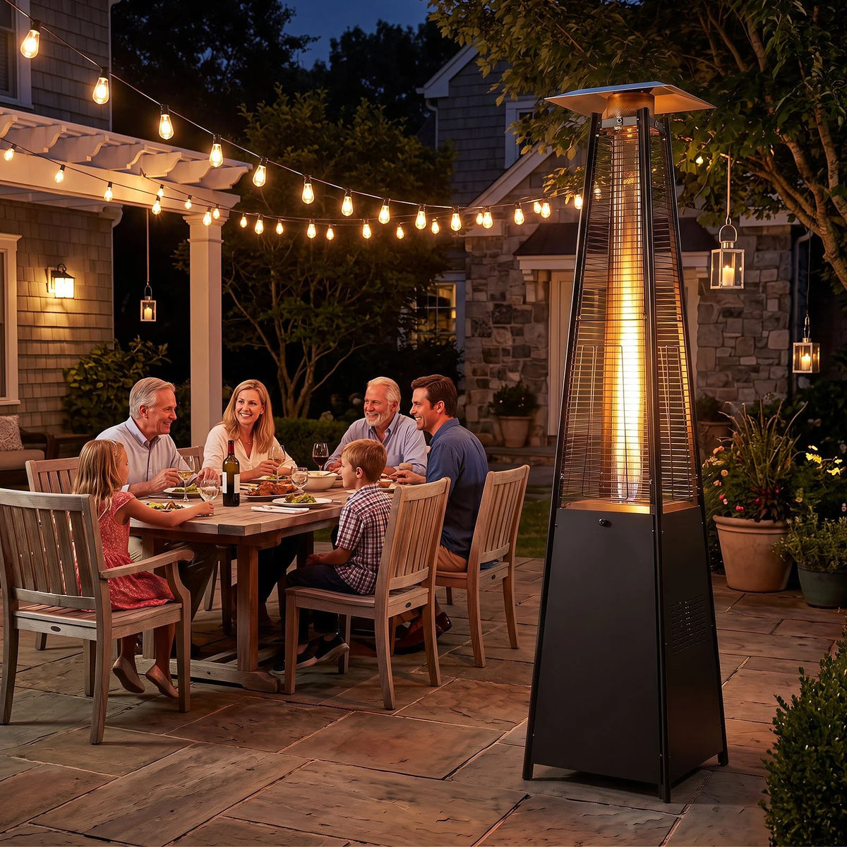45000 BTU Pyramid Patio Heater with Zippered Cover and Triple Safety Protection for Deck