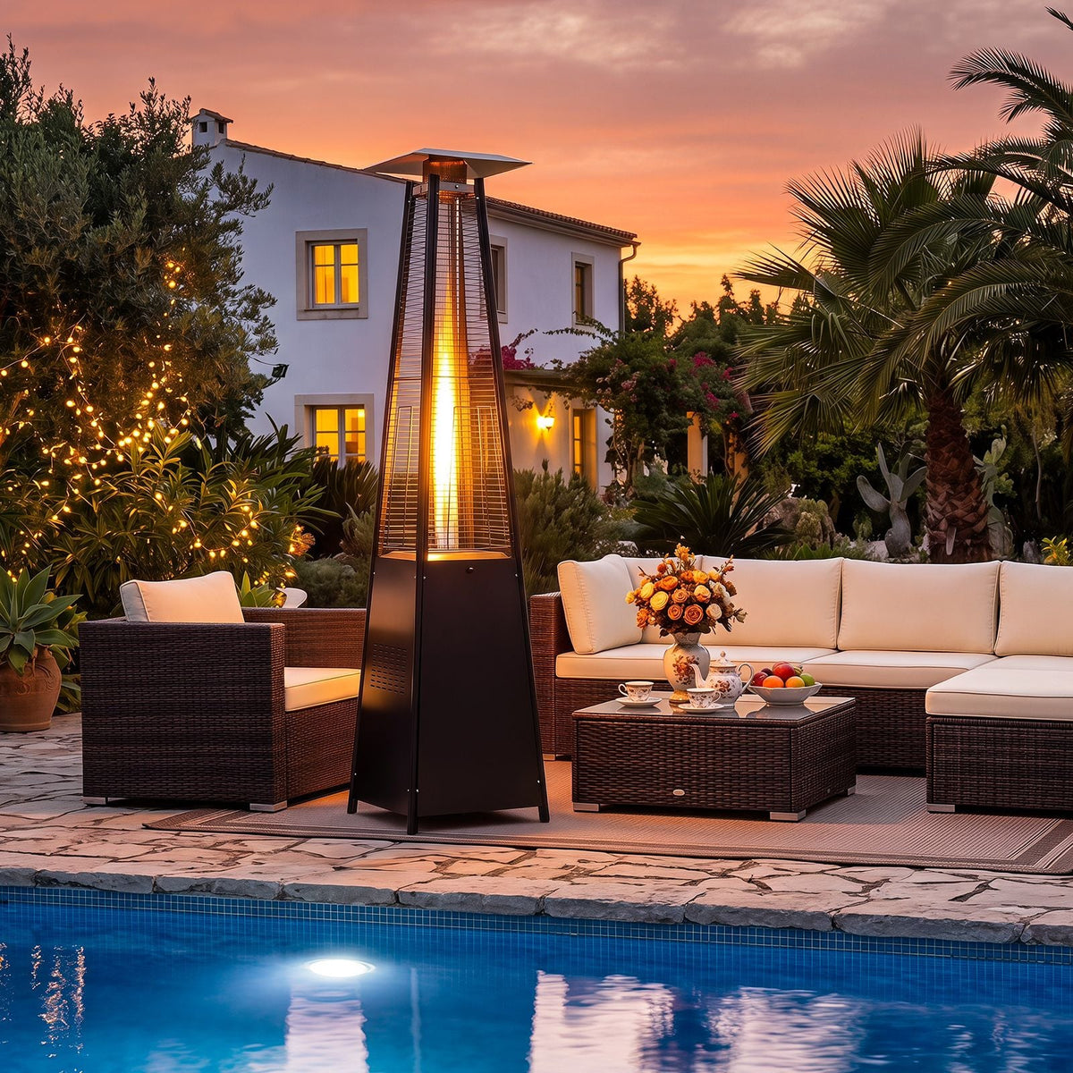 45000 BTU Pyramid Patio Heater with Zippered Cover and Triple Safety Protection for Deck