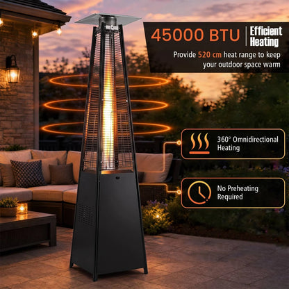 45000 BTU Pyramid Patio Heater with Zippered Cover and Triple Safety Protection for Deck