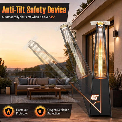 45000 BTU Pyramid Patio Heater with Zippered Cover and Triple Safety Protection for Deck
