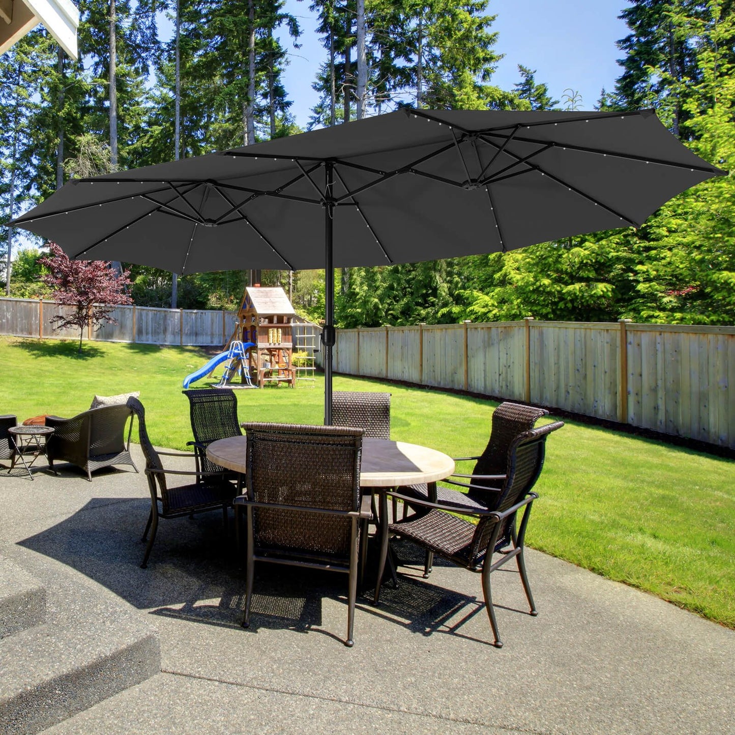 450cm Double-Sided Patio Umbrella with Solar Lights
