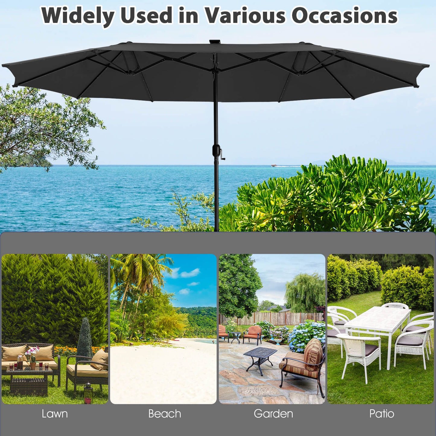 450cm Double-Sided Patio Umbrella with Solar Lights
