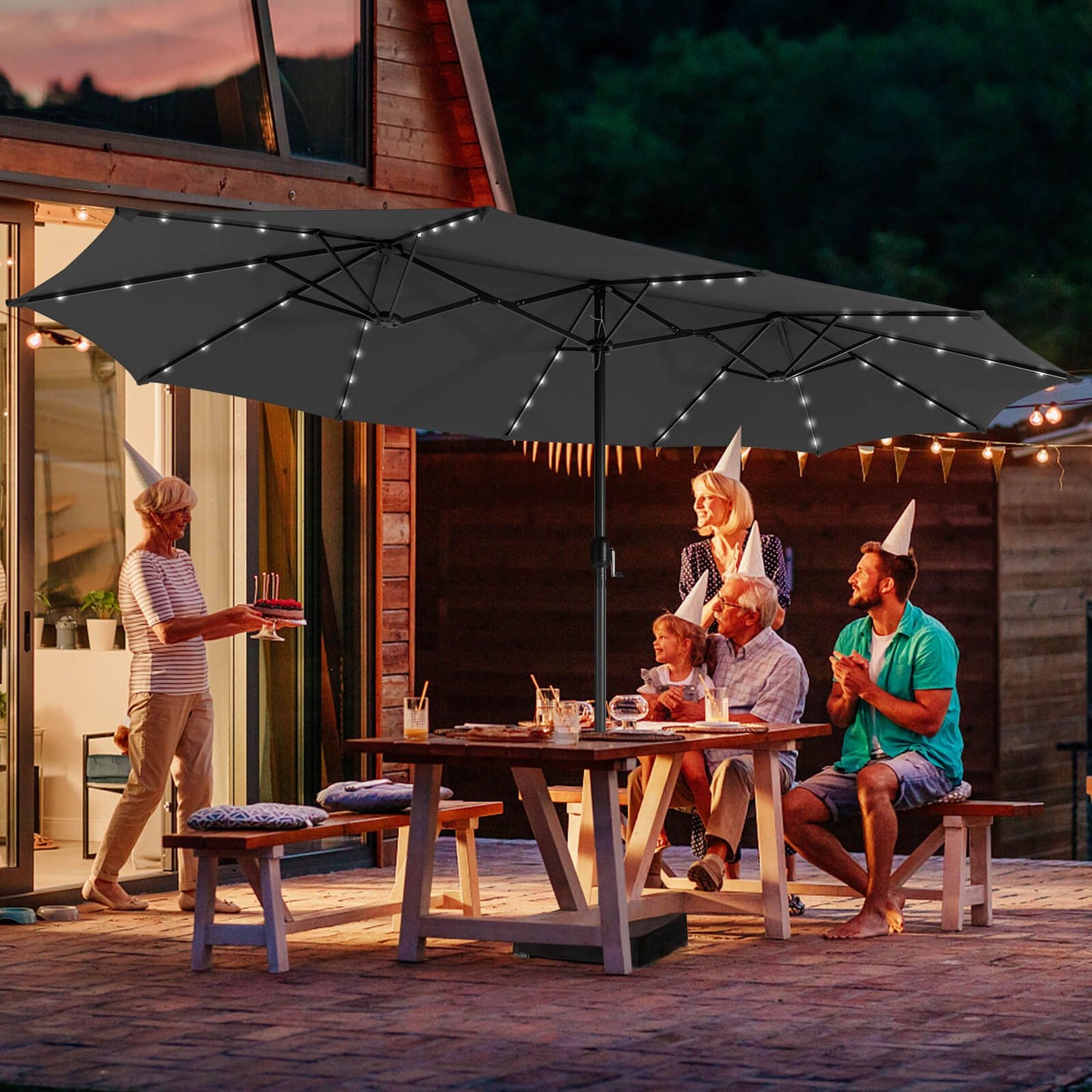 450cm Double-Sided Patio Umbrella with Solar Lights