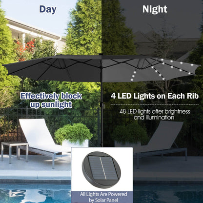 450cm Double-Sided Patio Umbrella with Solar Lights
