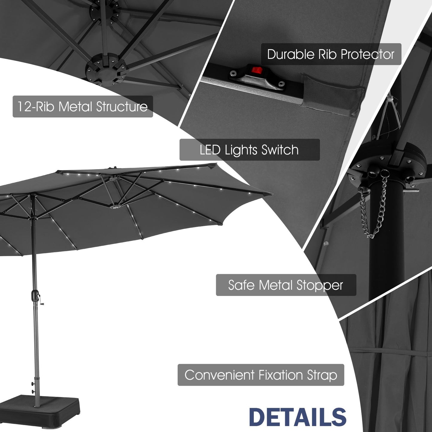 450cm Double-Sided Patio Umbrella with Solar Lights