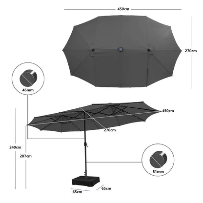 450cm Double-Sided Patio Umbrella with Solar Lights