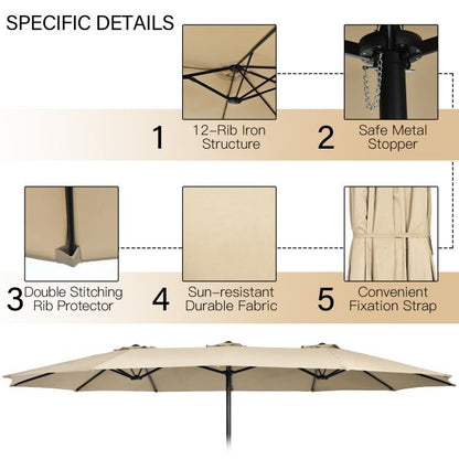 450cm Double-Sided Patio Umbrella with Base and Hand-Crank System