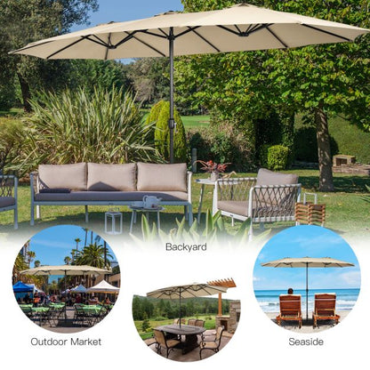 450cm Double-Sided Patio Umbrella with Base and Hand-Crank System