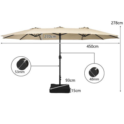 450cm Double-Sided Patio Umbrella with Base and Hand-Crank System