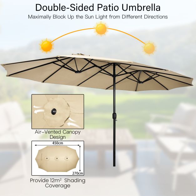 450cm Double-Sided Patio Umbrella with Base and Hand-Crank System