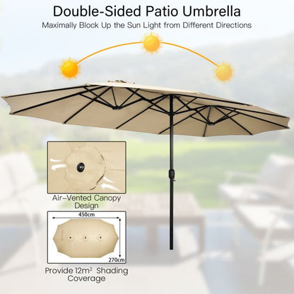 450cm Double-Sided Patio Umbrella with Base and Hand-Crank System