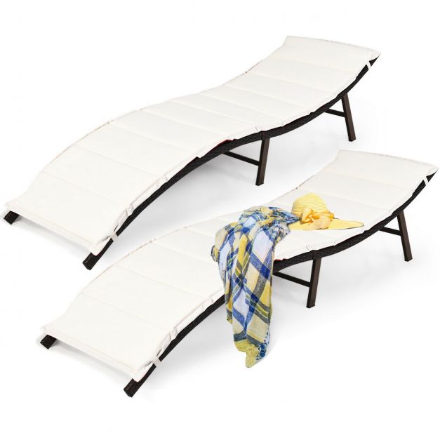 2PCS Folding Chaise Lounge Double-sided Cushioned