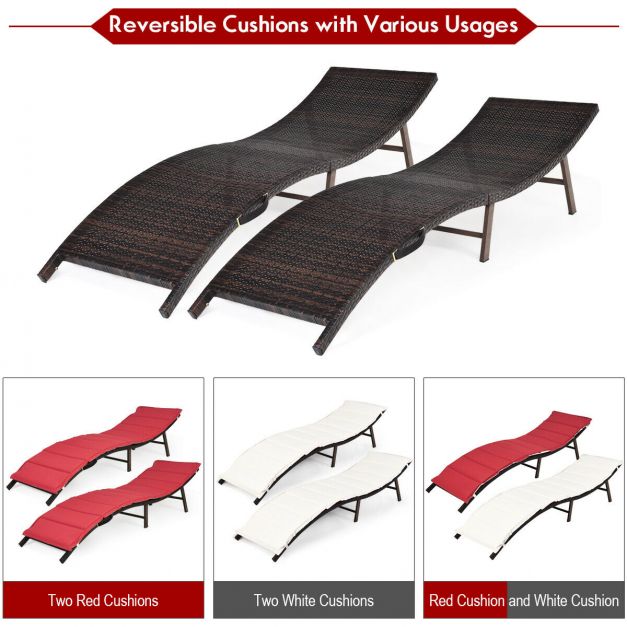 2PCS Folding Chaise Lounge Double-sided Cushioned