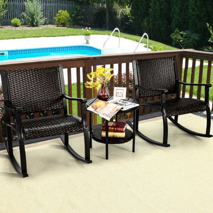 3 Piece Rocking Table Chairs Set with Coffee Table for Poolside