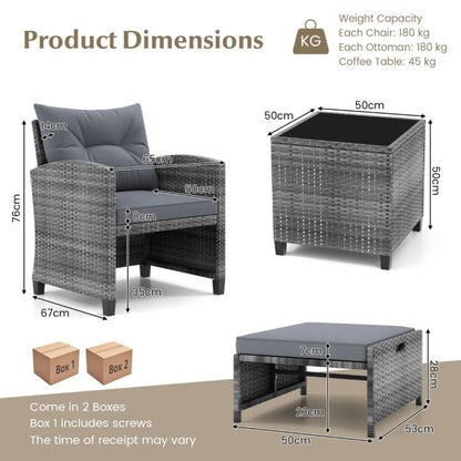 5 Piece Wicker Patio Furniture Set with 2 Cushioned Chairs and 2 Ottomans