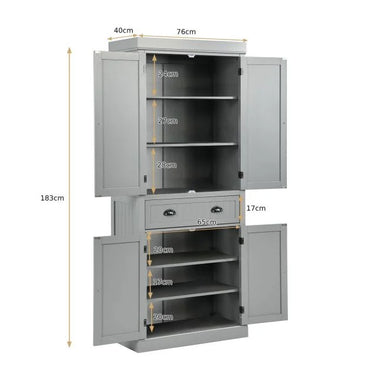 4-Door Tall Kitchen Cupboard Adjustable Shelves and Drawer