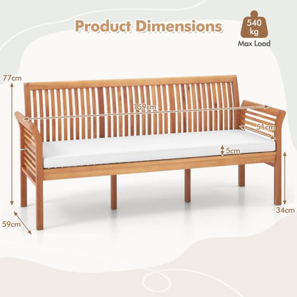 3 Person Porch Bench with High Backrest and Seat Cushion