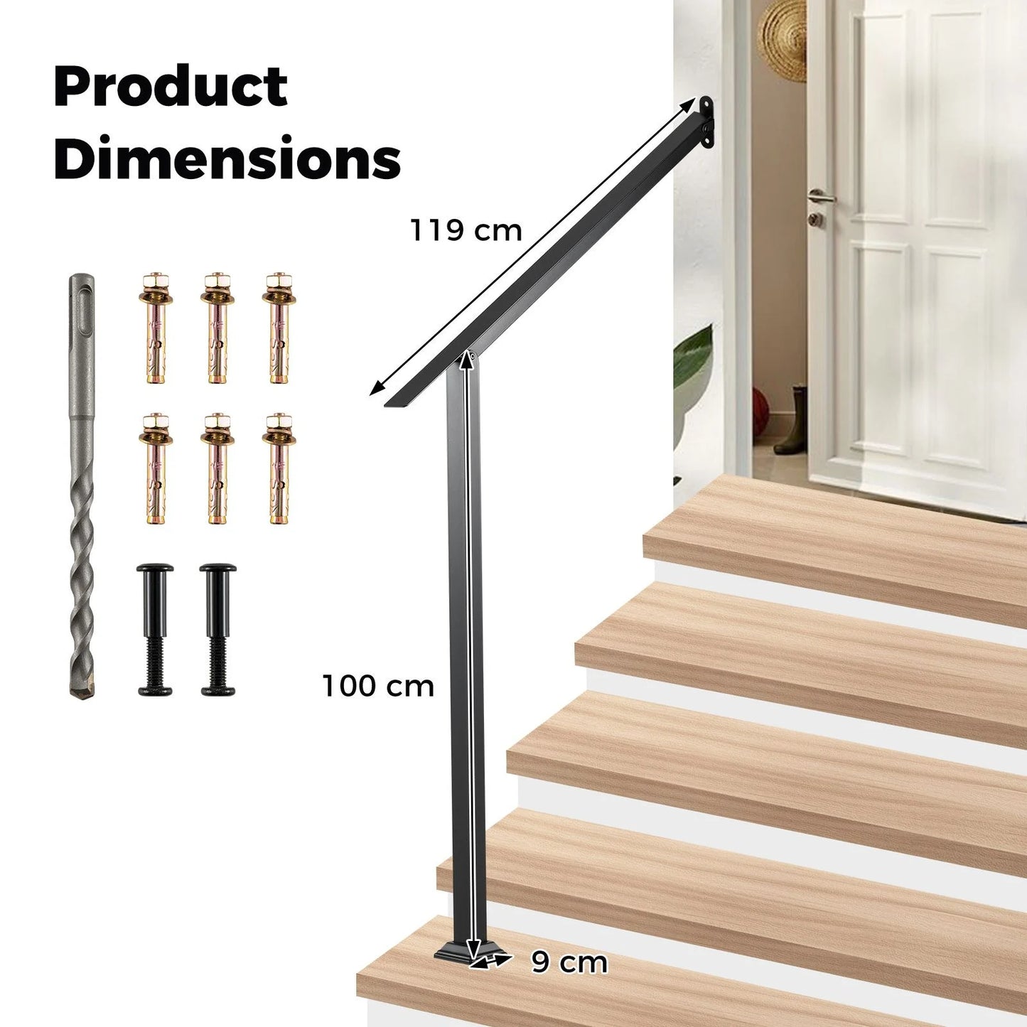 3 Step Heavy-Duty Adjustable Galvanized Steel Railing with Installation Kit for Concrete