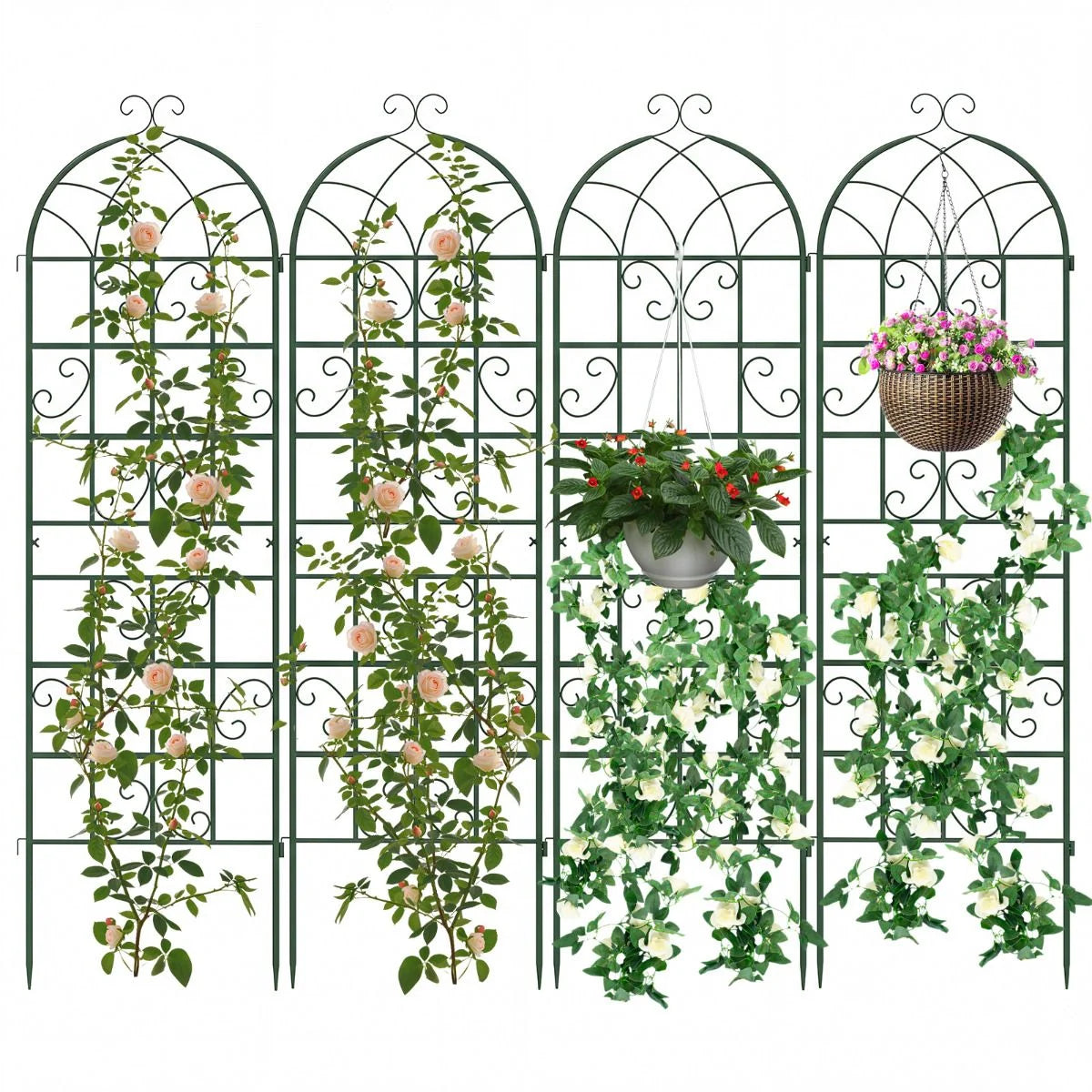 GiantexUK 180/220x50cm Garden Trellis, 6ft/7.2ft Tall Galvanized Metal Fence Climbing Plants Support Frame