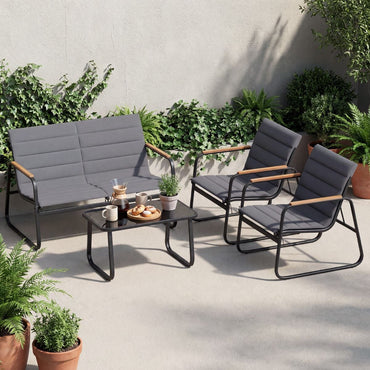 4 Pieces Outdoor Furniture Set with Cushions and Tempered Glass Table