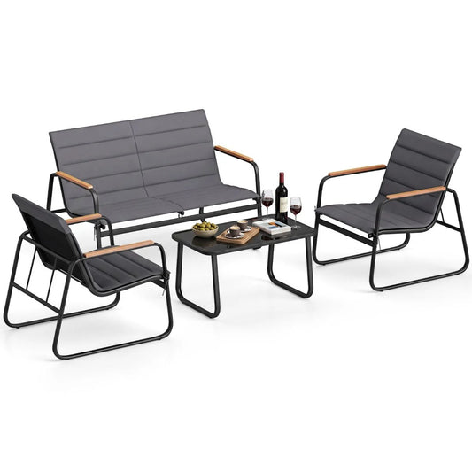 4 Pieces Outdoor Furniture Set with Cushions and Tempered Glass Table