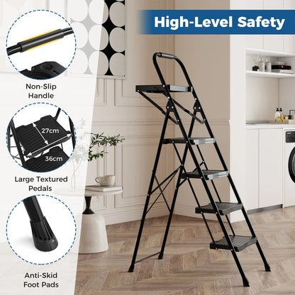 Heavy-Duty Metal 4 Step Ladder with Anti-Slip Wide Pedals