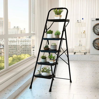 Heavy-Duty Metal 4 Step Ladder with Anti-Slip Wide Pedals