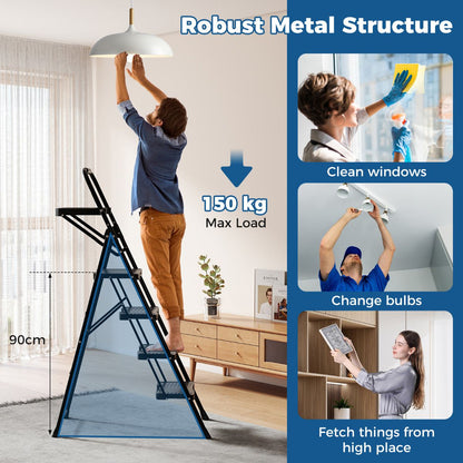 Heavy-Duty Metal 4 Step Ladder with Anti-Slip Wide Pedals